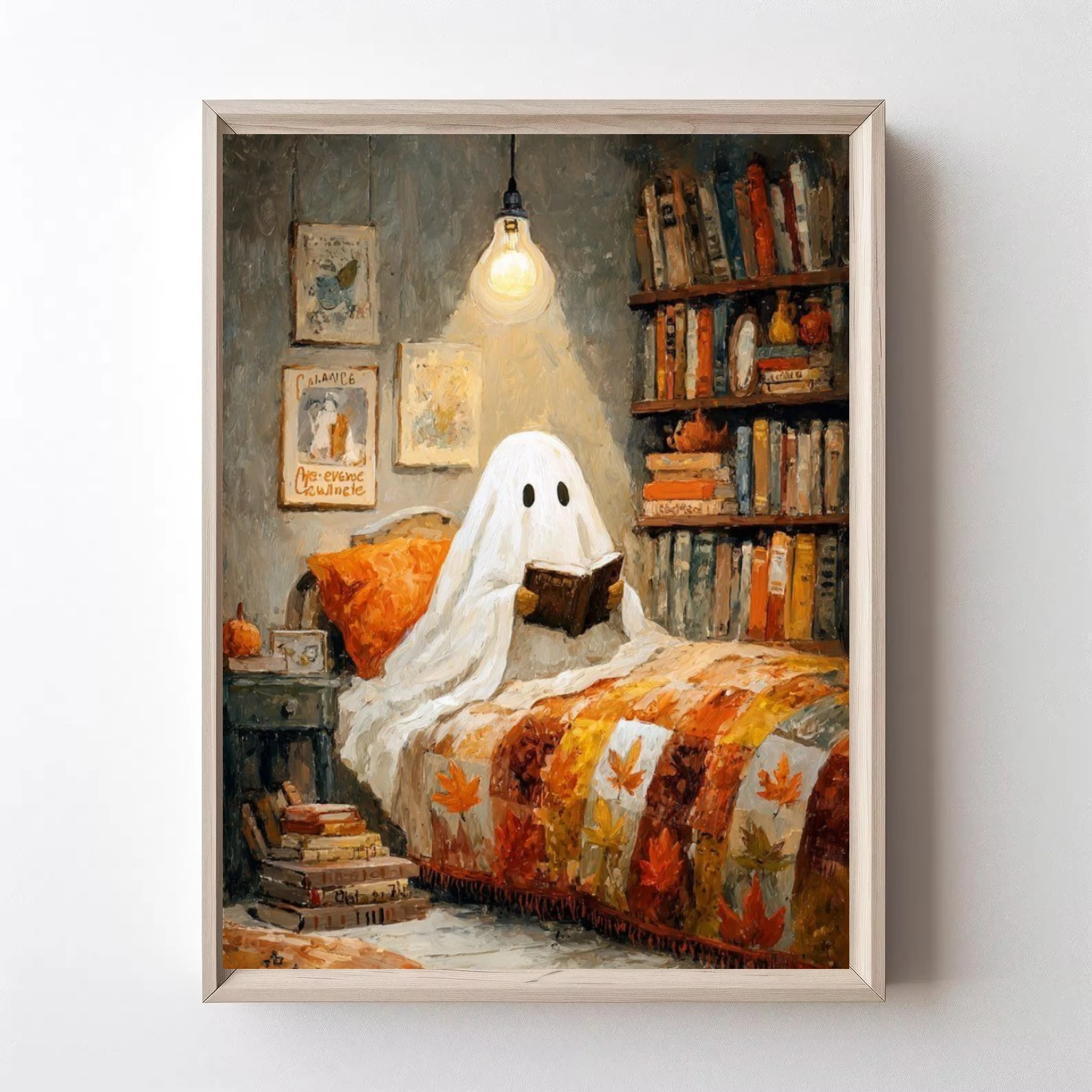 Oil Painting By Numbers Cute Ghost Reading a book on Canvas Home Decor for Living Room Bedroom Handmade Gift No Frame