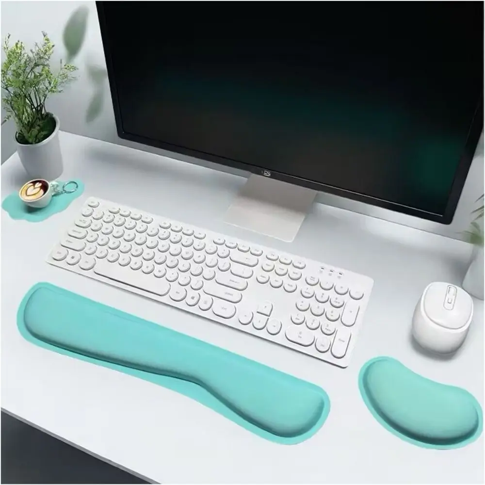 3Pcs Cloud Shape Keyboard Wrist Rest Set Soft Non-Slip Base Wristband Mouse Mat with Cup Coasters Slow Rebound