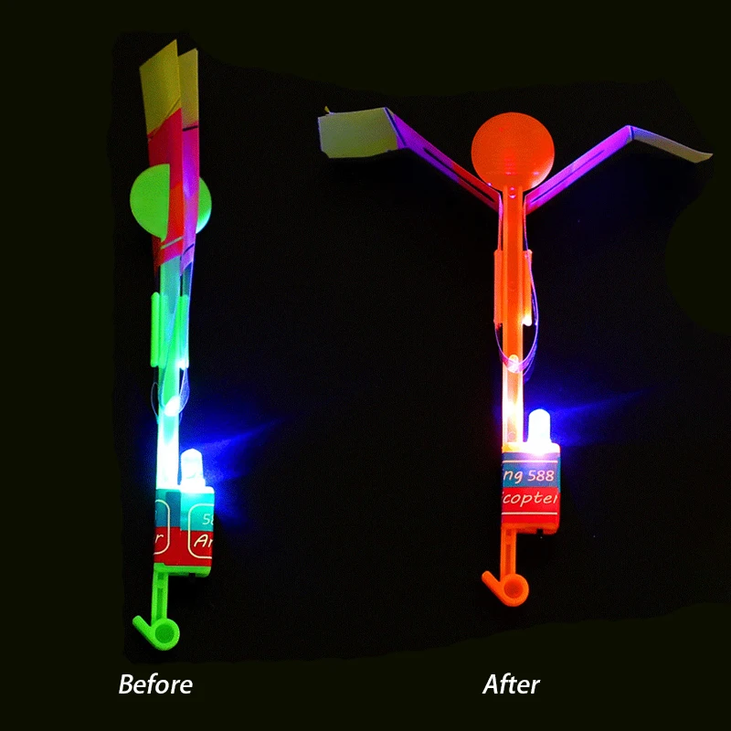 Incrível LED Light Toy Arrow para festa ao ar livre, Catapulta de borracha, brilha no escuro, helicóptero foguete, brinquedo voador, presente divertido