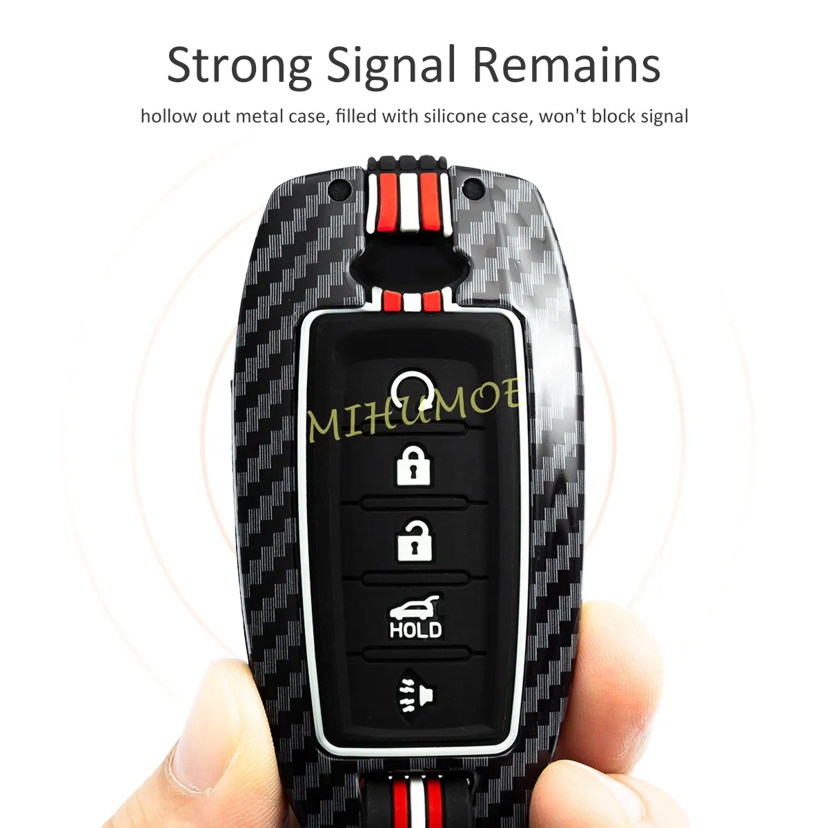Metal Carbon Fiber Car Key Fob Case Cover Keychain Accessories For 2020-2025 Infiniti Q50 Q60 QX50 QX55 QX60 2024 2023 2022 2021 view 4