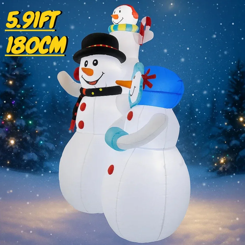5.91FT Giant Inflatable Snowman Family Set Toy LED Lit Festive Christmas Gifts Xmas Yard Decorations Christmas Decorations