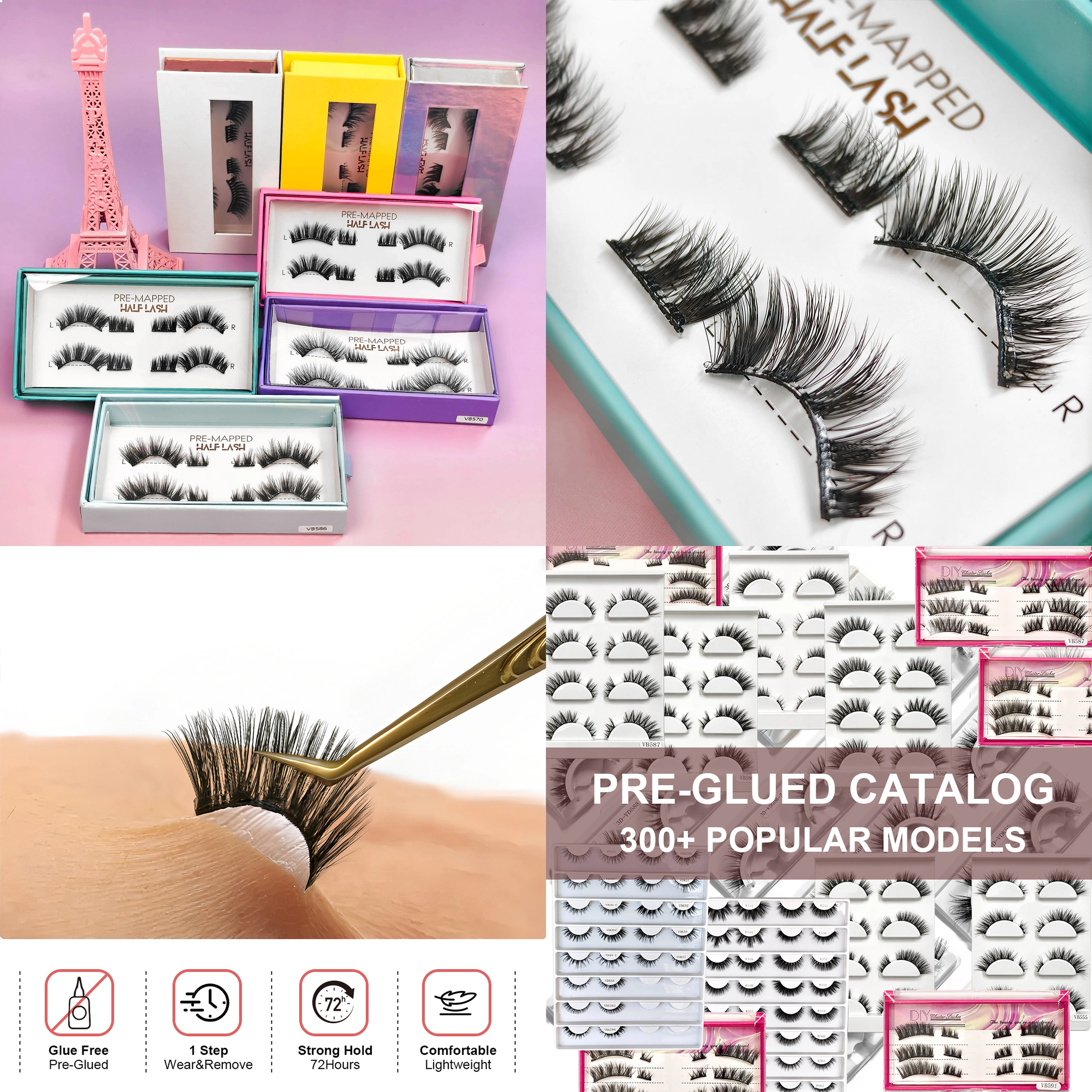 Wholesale Self-Adhesive Light Full Strip Eyelashes Reusable Pre-Glued Lower Lashes with Wispy Curl Bottom Eyelashes