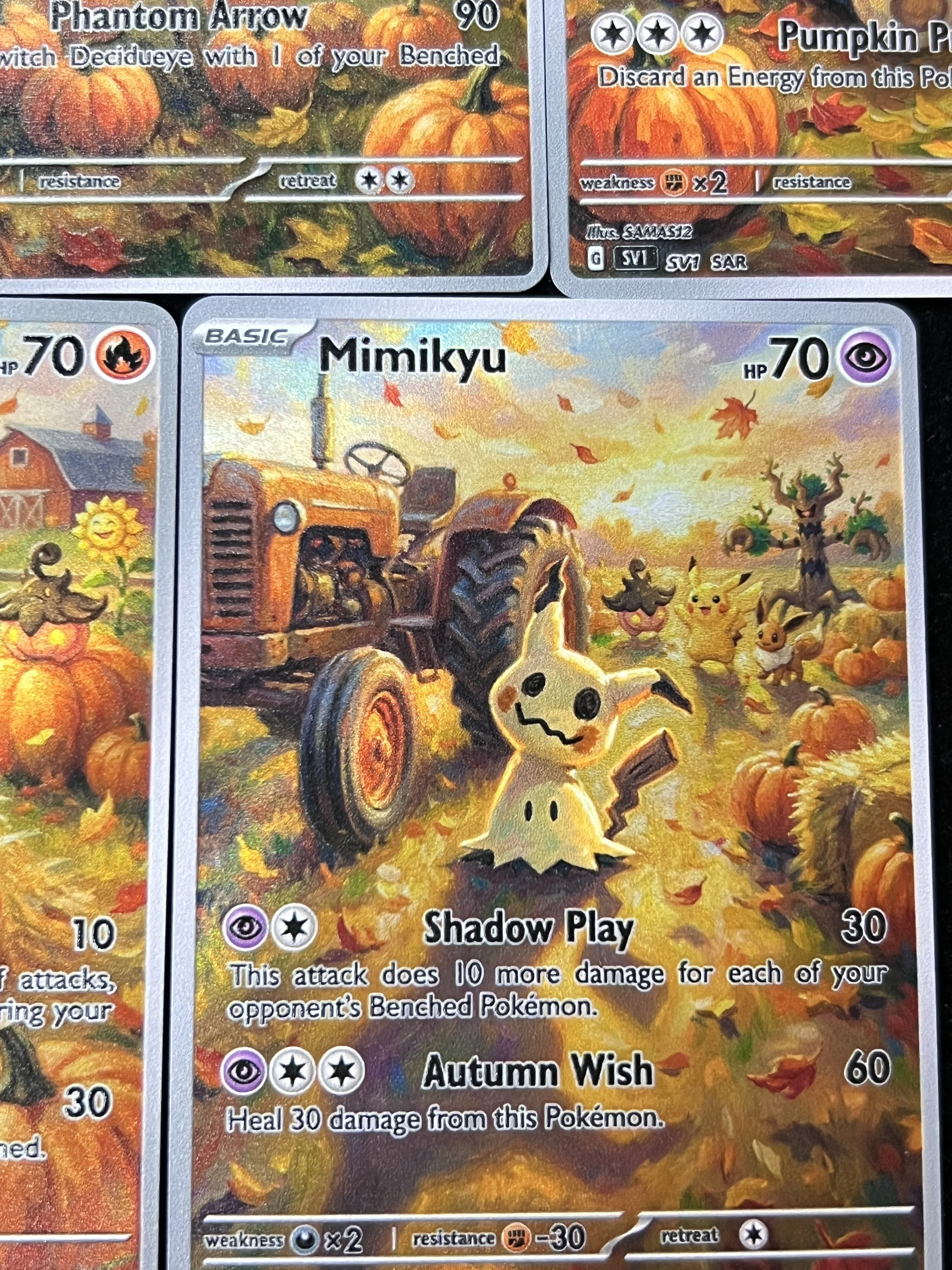 Pocket Monster Carnival Amusement Park 5 Cards Set,Mimikuy Vulpix Pumpkaboo Dccidueye Snorlax Full Art Collectible Cards