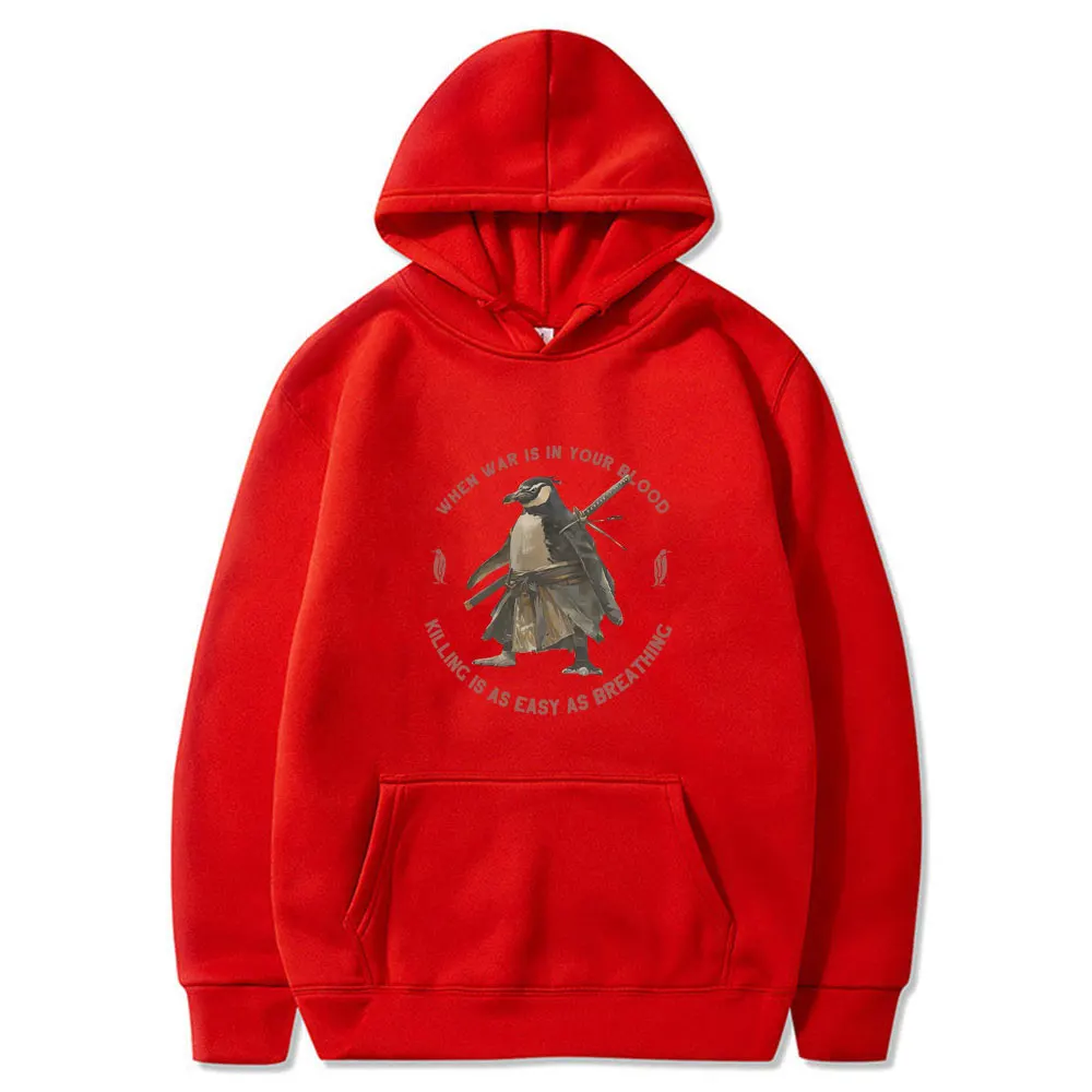 When War Is in Your Blood Killing Is As Easy As Breathing Hoodie Funny Japanese Penguin Meme Pullover Men's Oversized Hoodies