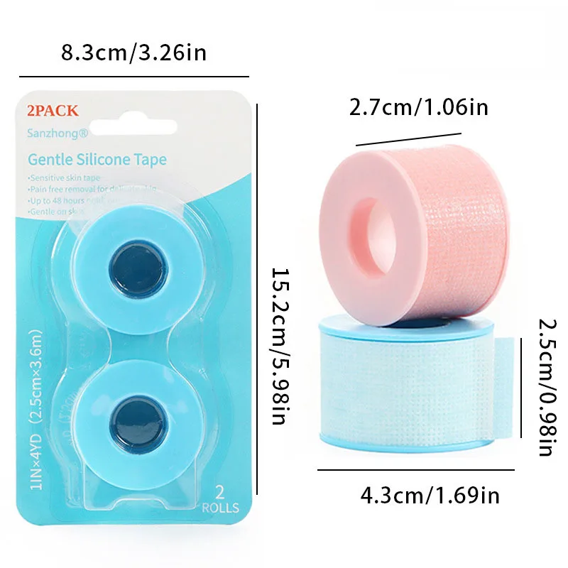 2pcs Micropore Silicone Gel Eyelash Tape Pink Blue Sensitive Skin Multi Use Breathable Under Eye Pad Patches Makeup Tools 3.6M