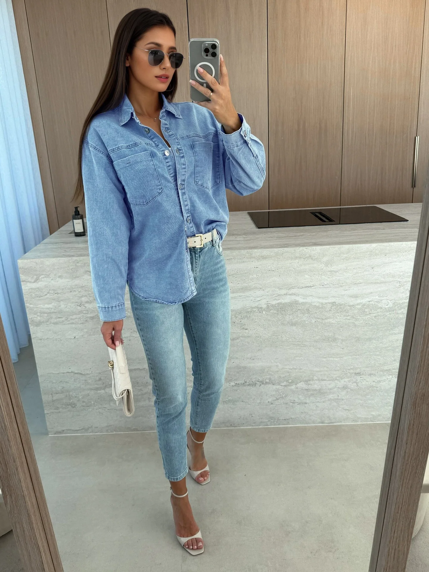 デニムシャツトップス レディース ヴィンテージ ウォッシュドブラウス シングルブレスト Y2K ターンダウンカラー ブラウス オーバーシャツ ストリートウェア 2025 秋