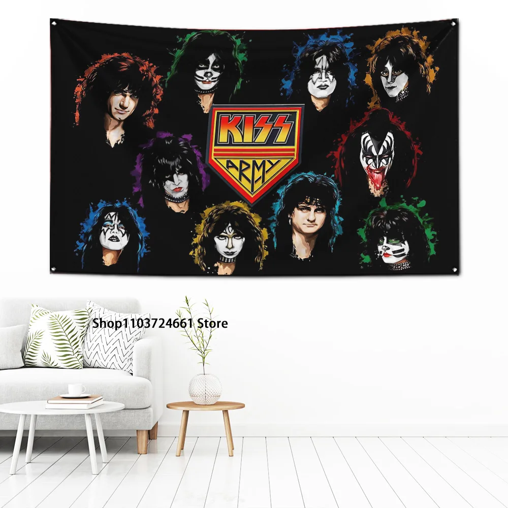 60x90cm Rock Band Kiss Flag Polyester Digital Printing Banner for Garage Wall Art Out Door Decoration