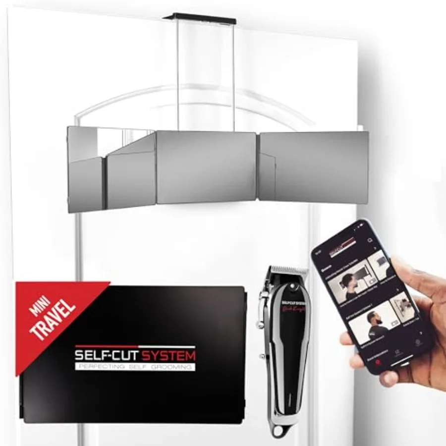 

Cordless Hair Clipper with Self-Cut System and 3-Way Adjustable Tri-Fold Mirror for Self-Haircuts Travel Black Portable Groomin