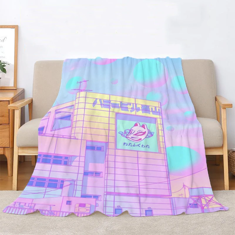 Cute Throw Blanket for Bed City Pop Fluffy Soft Blankets Bedroom Decoration Bedspread the Decorative Sofa Fleece Boho Custom Nap