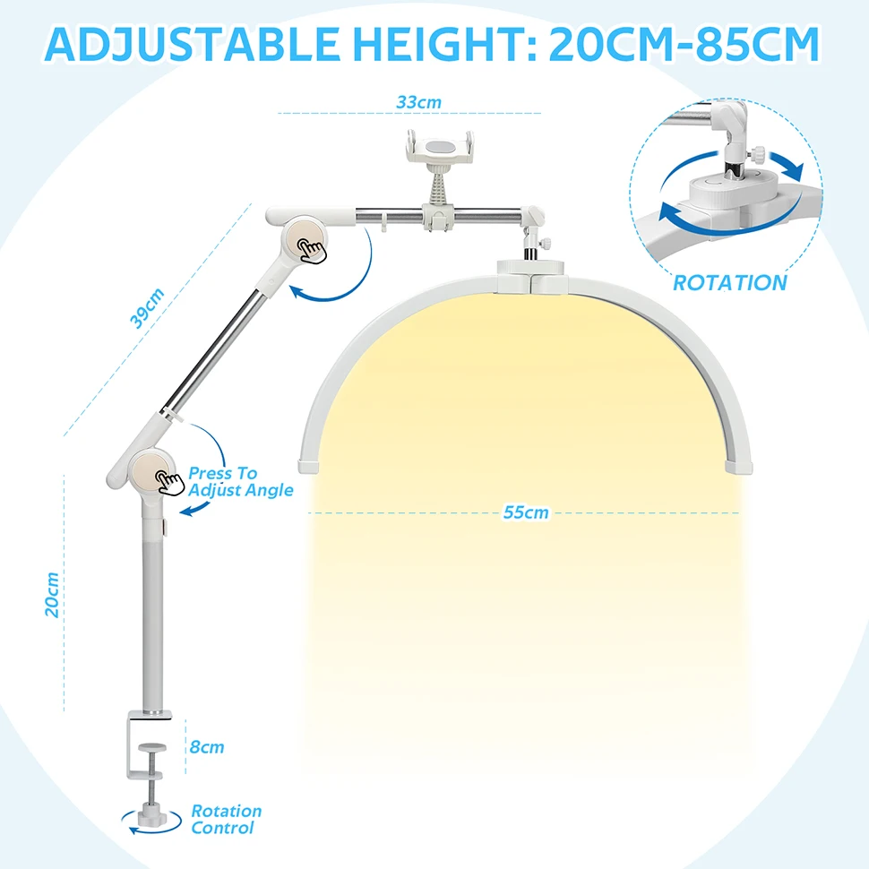 Half Moon Rotating Cantilever U Shaped  Manicure Beauty Tattoo Embroidery Eyelashes Bright Adjustable  Fill Table Light for Nail