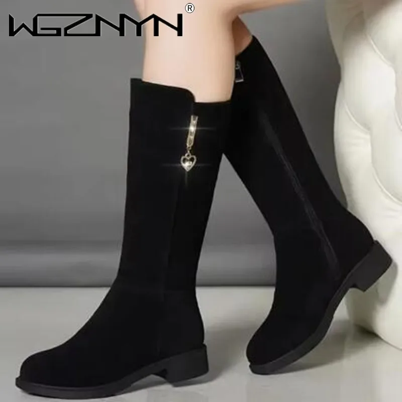 Luxury New Women Warm Plush Snow Boots Snow Casual Flat All-match Cotton Fashion Side Zipper Winter Shoes Thigh High Boot Black