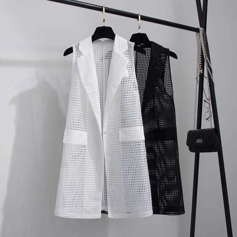 Chalecos ahuecados de lujo para mujer, cárdigan sin mangas, chaqueta blanca y negra, Tops elegantes, novedad de primavera y verano