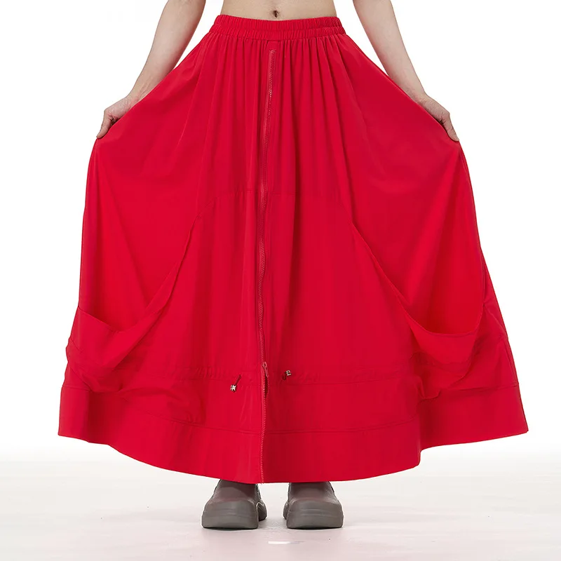 SuperAen Japan Style Zipper Patchwork 2026 Autumn and Winter New Oversize Women's Skirts Solid Color Loose Skirts