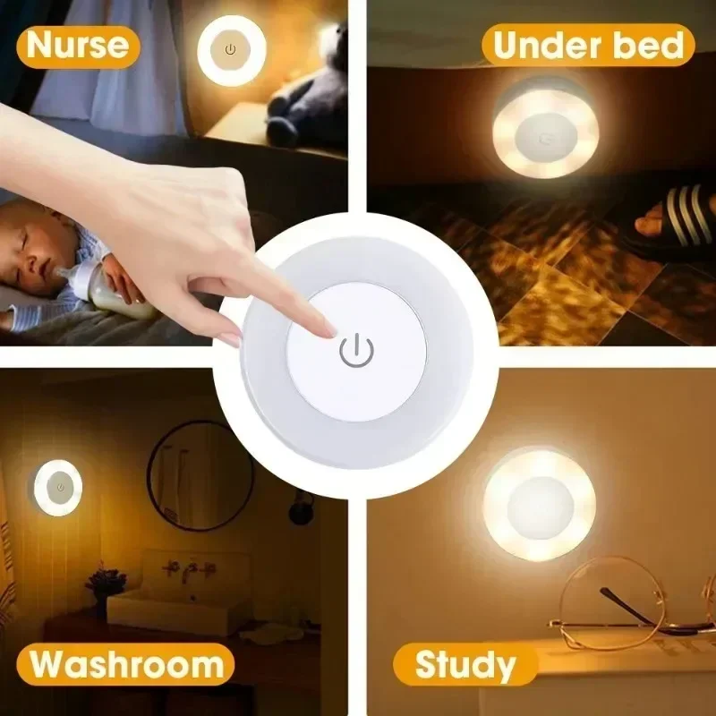 10-1PCS LED Touch Sensor Night Lights 3 Modes USB Charged Dimmable Wall Light Portable Mini Night Lamp For Home Bedroom Lighting