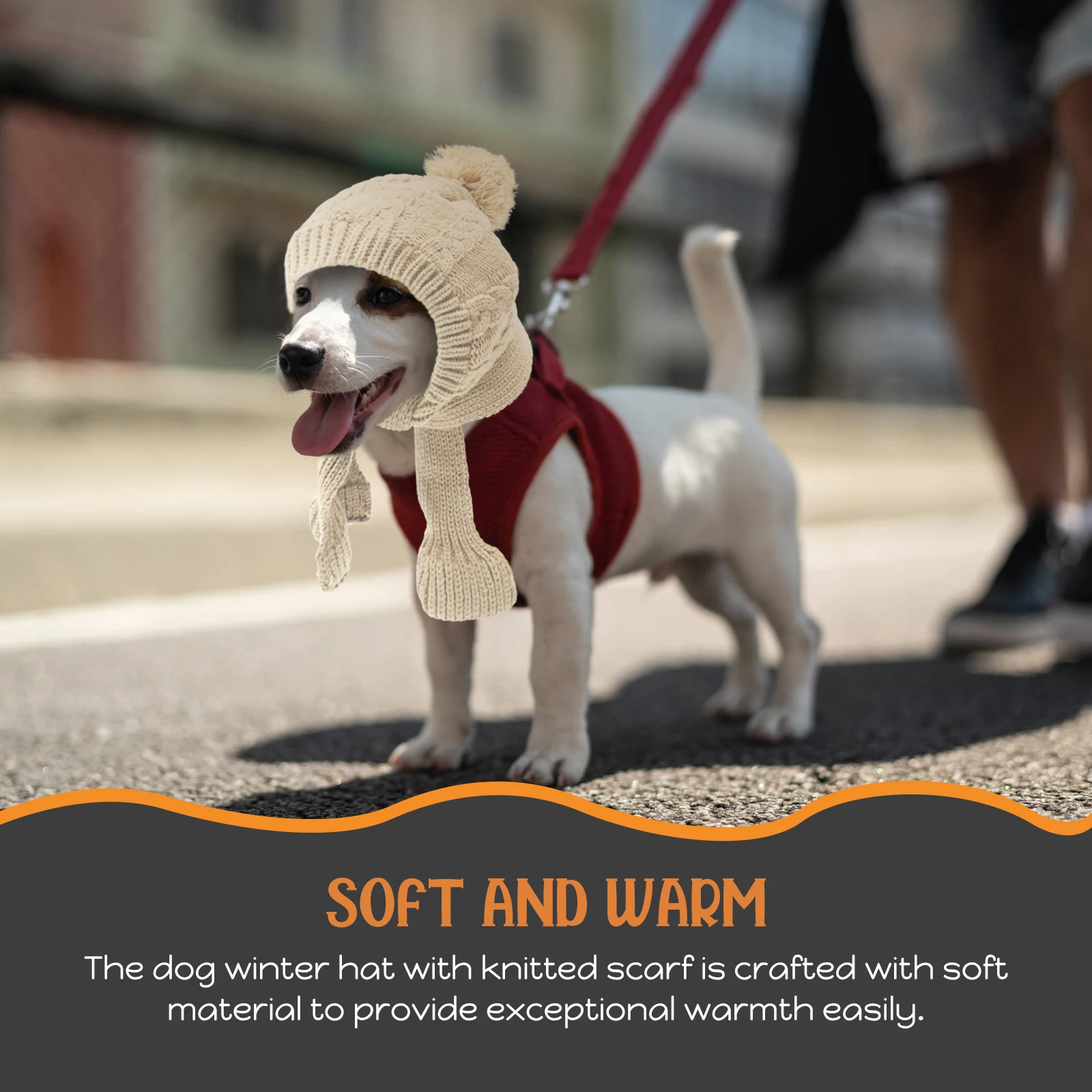

Winter Dog Hat Scarf Cozy Wool Lining Adjustable Size for Small Dogs Knitted Pet Headgear Stylish Simple Color
