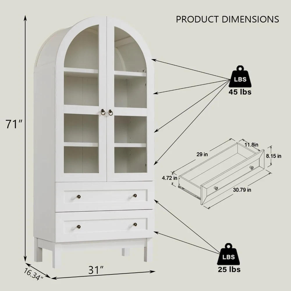 71” High Arched Kitchen Storage Cabinet, Modern Farmhouse Wooden Kitchen Storage Cabinet