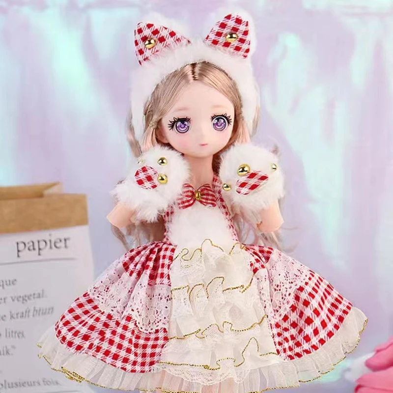 女の子の服付きのヒンジ付き人形,ブロンドブラウン,子供の関節式おもちゃ,サイズ1:6,bjd