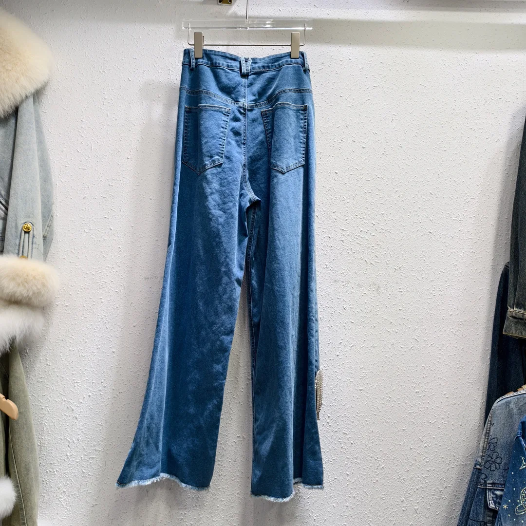 Imagem -06 - Jeans de Cintura Alta com Franjas e Conta para Mulheres Estilo de Rua Nova Marca de Moda Calça Reta Solta Roupas Femininas Primavera 2023