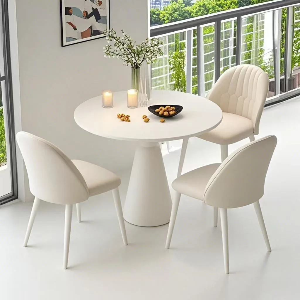 Cream wind round table dining table small apartment household rock slab and chair combination light