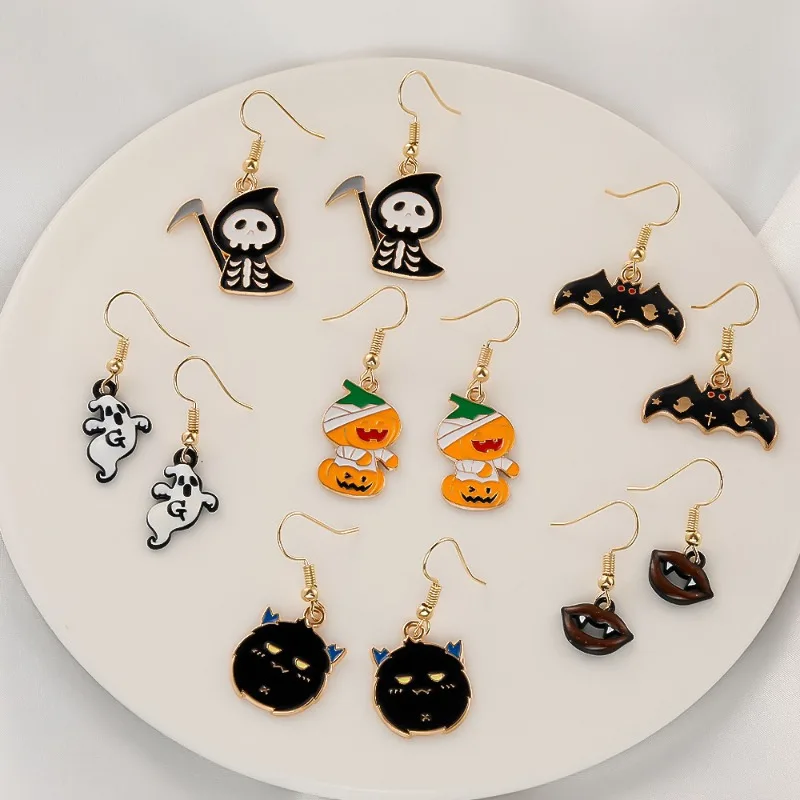 

2026 New European and American Halloween Earrings Decoration Trend Devil Pumpkin Bat Festival Halloween Gift