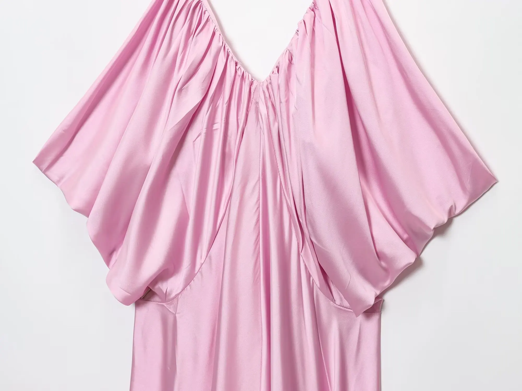 BSAY فستان ستان ملابس نسائية صيف جديد 2025 مثير على شكل حرف v حبال وردي رداء أنيق فرنسي أنيق فستان سهرة طويل