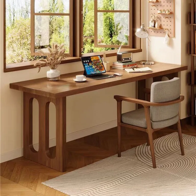 Household solid wood double desk desktop computer table bedside long study writing table bedroom desk workbench