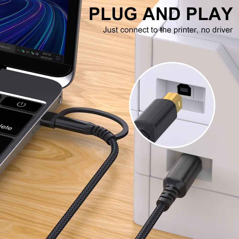 كابل طابعة LAIHONEN بطول 10 أقدام، كابل USB للطابعة، توصيل USB A USB C إلى USB B لأخيه HP Lexmark Epson Dell Xerox