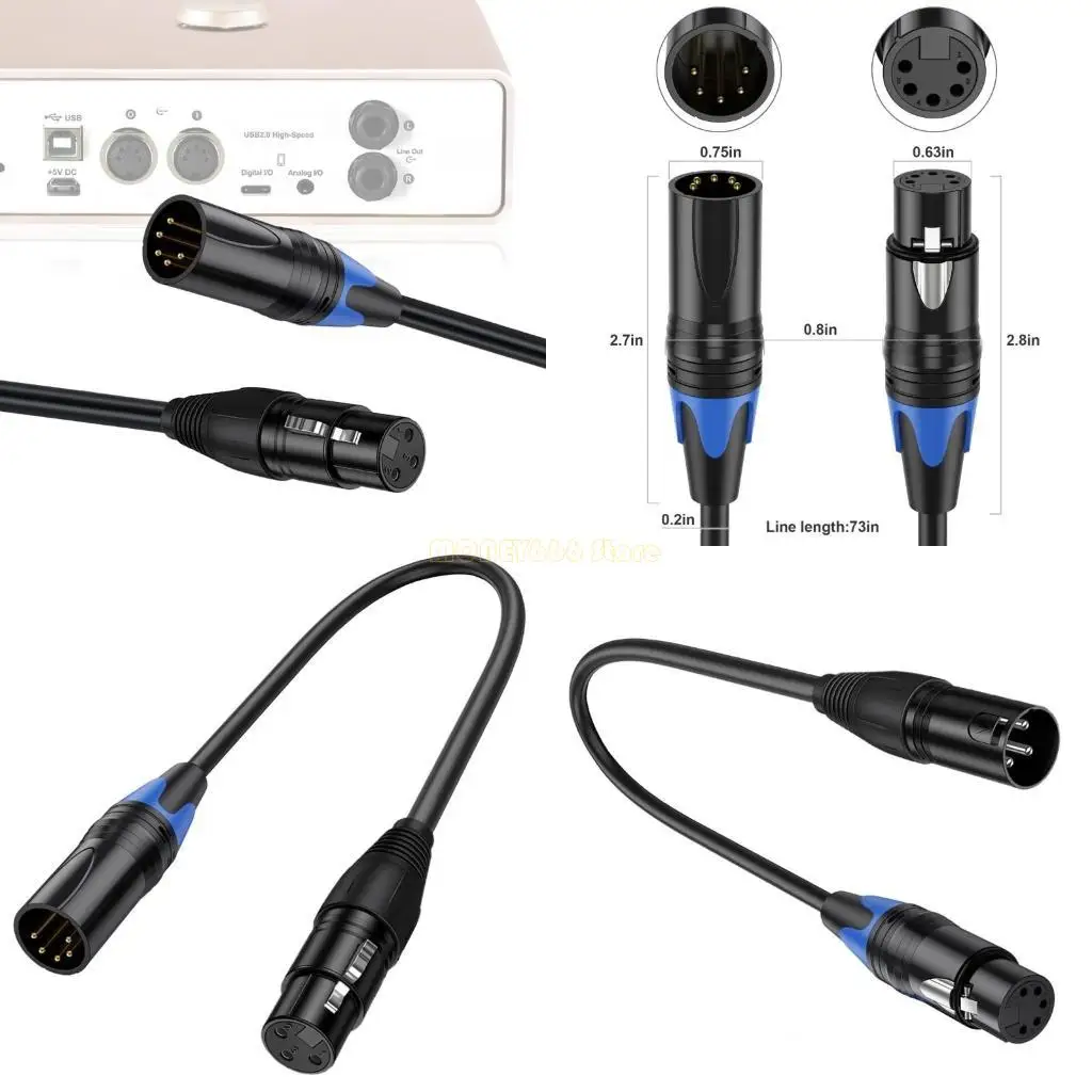 F62C 30cm XLR 코드 3 핀 남성/여성 ~ 5 핀 여성/남성 연결 와이어 라인