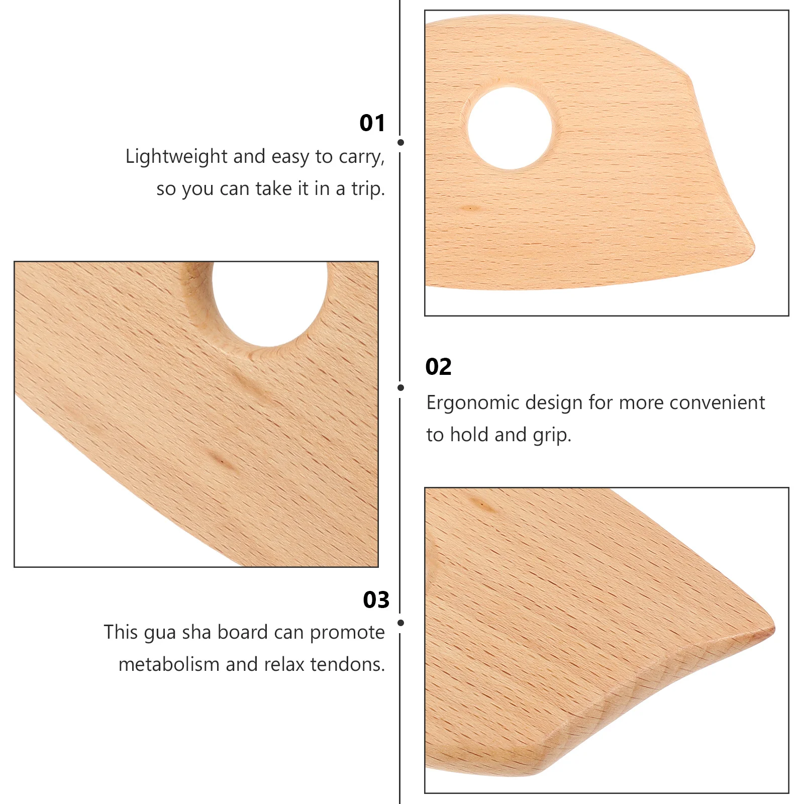 

1 pc Compact Beech Scraping Board Ergonomic Gua Sha Plate For Neck Back Leg Massage Smooth Manual Massage Instrument