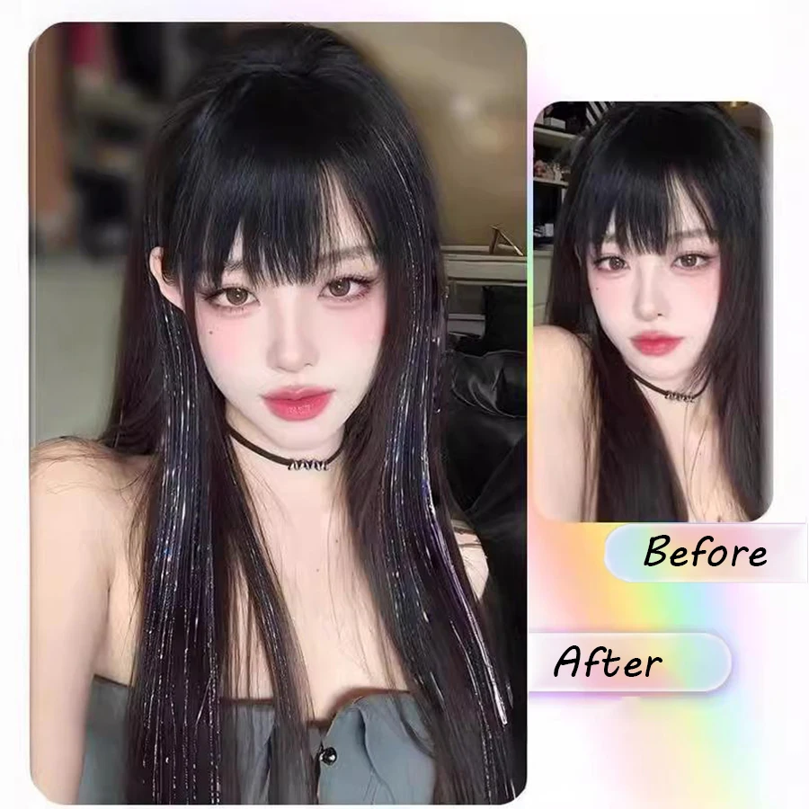 Synthetic Ear-dyed Laser Wig Piece One-card Seamless Feather Hair Extension Artifact Girl Group Stage Headdress Patch