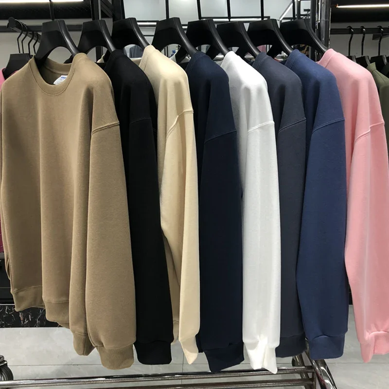 

Daily Casual Sweatshirts For Men Fashion Solid Pullover Streetwear Black White O-Neck Hoodies