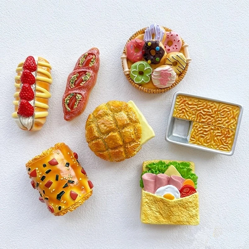 Pineapple buns, donuts, strawberry bread Handmade Painted 3D Fridge Magnets Tourism Souvenirs Refrigerator Magnetic Stickers