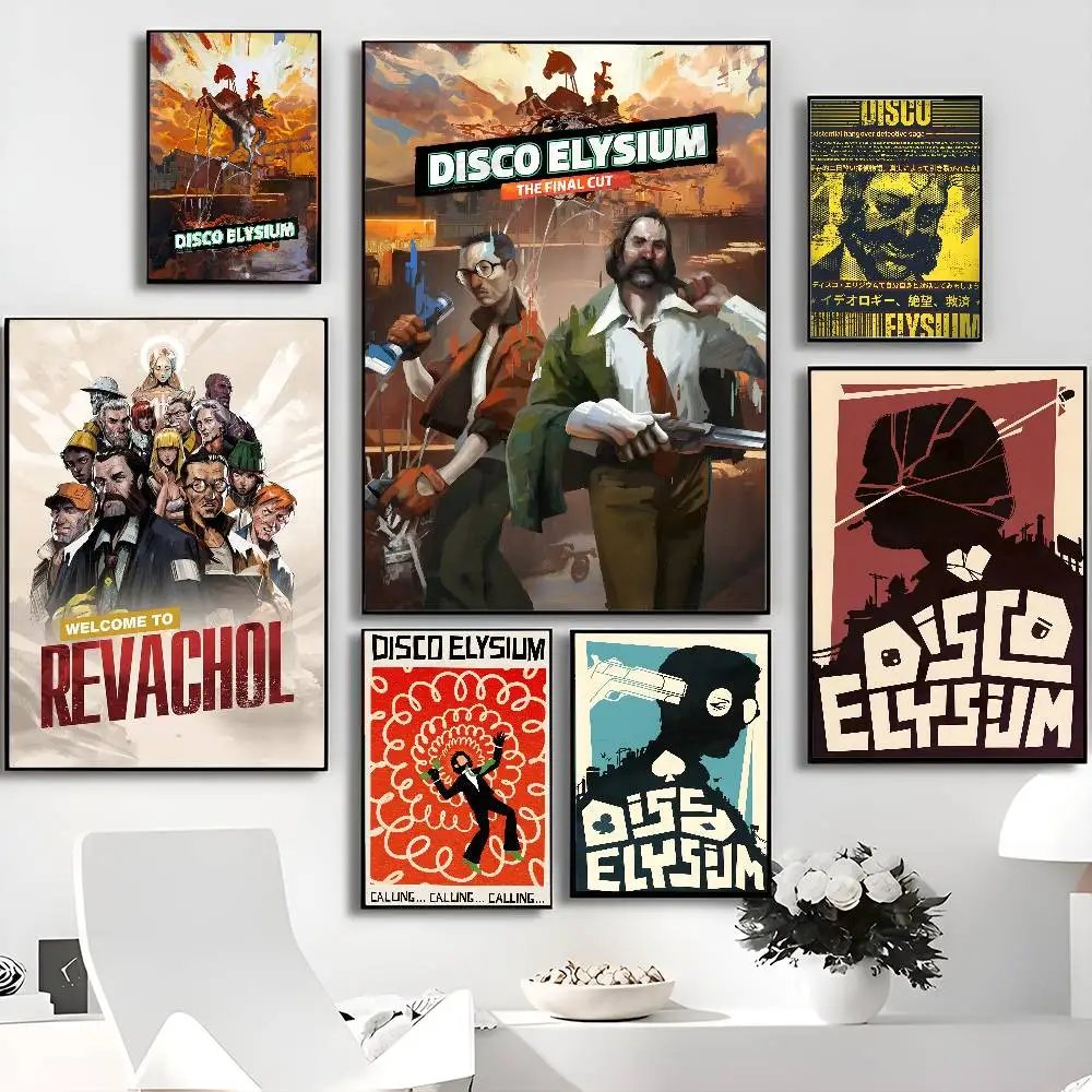 D-Disco-Elysium Philosophical-RPG Vintage Posters Sticky Whitepaper Prints Posters Artwork Posters Wall Stickers