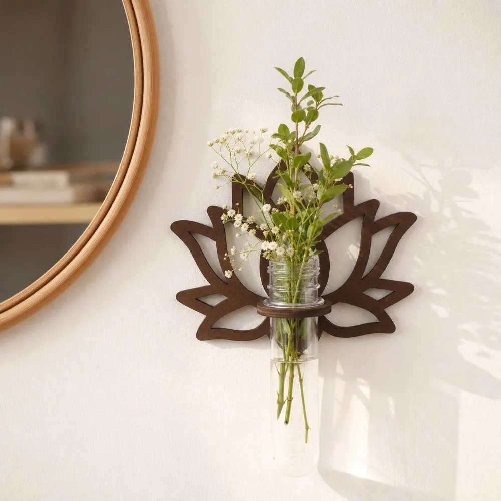 Wooden Lotus Shape Planter Holder Home Ornaments Vase Wall Mounted Planter Hollow Out Retro Wall Decoration Living Room