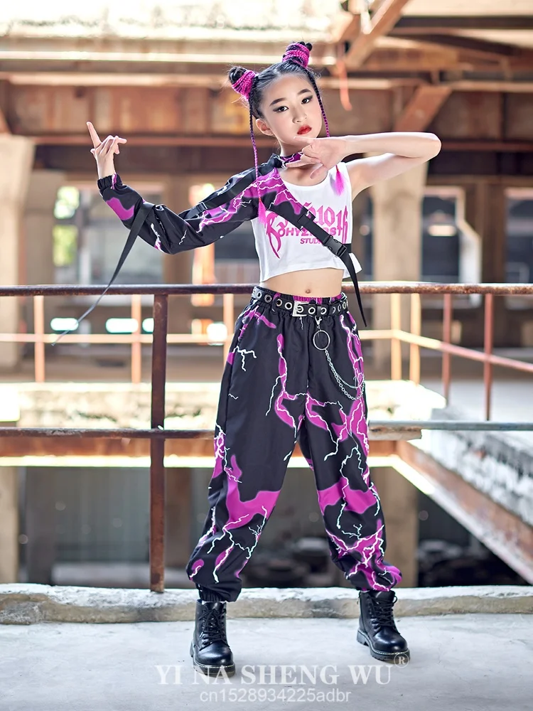 أسود أرجواني أداء الرقص الحديث K-pop المرحلة الزي المدرج عرض ارتداء الهيب هوب ملابس للفتيات الاطفال ملابس رقص الجاز