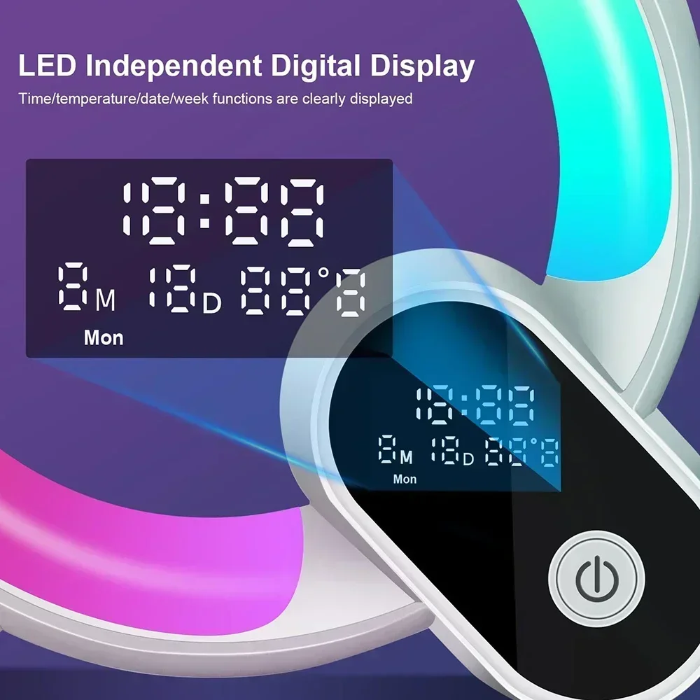 Imagem -02 - Led Wake up Despertador com Alto-falante Bluetooth Abajur Inteligente Luz Noturna Ambiente Regulável Quarto das Crianças