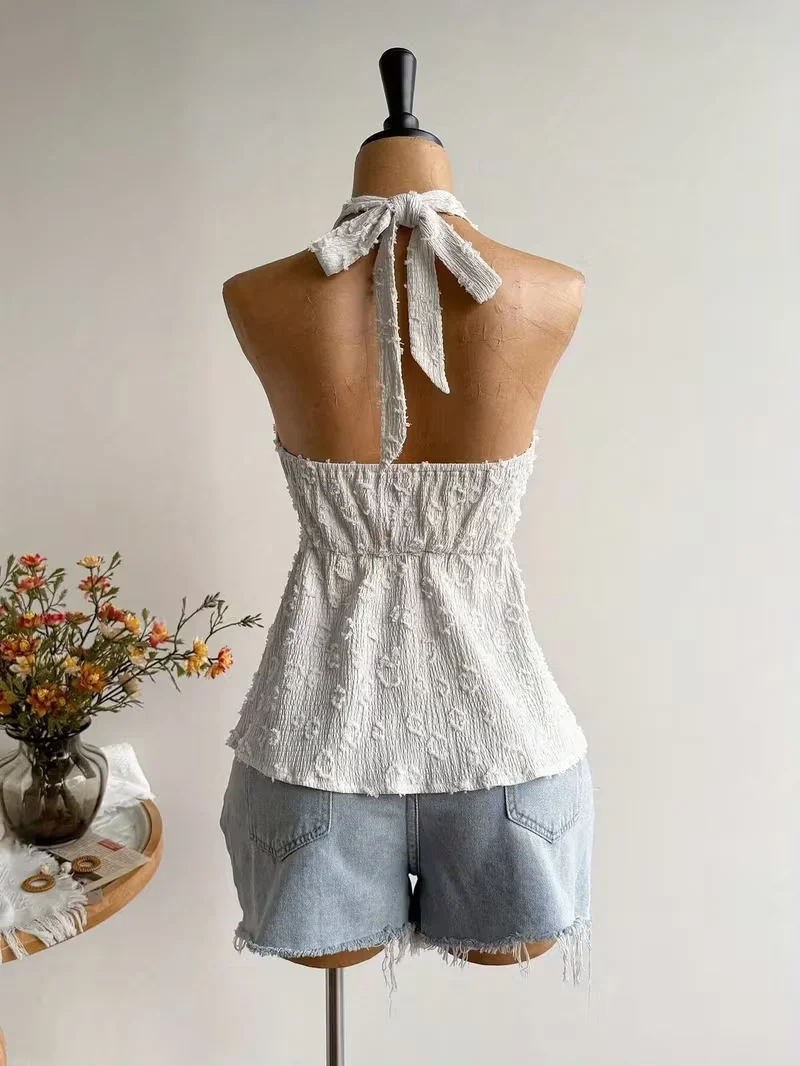 Ladies' Summer V-neck Lace Neck Strap Off Shoulder Leisure Vacation Easter Beach Wear Music Festival Top image 2
