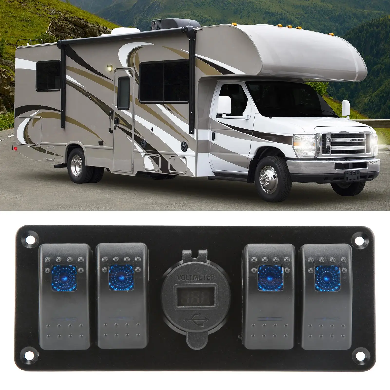 RV لوحة التبديل تنوعا 4 في 1 مزيج المزدوج USB LED الجهد عرض لوحة التبديل 12 فولت إلى 24 فولت تيار مستمر للشاحنة