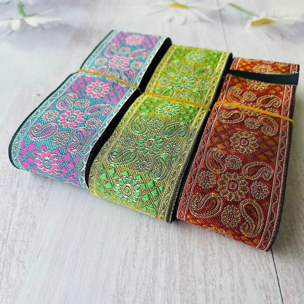 wide abou5cm 10yards/lot Polyester Woven Jacquard Ribbon paisley flowers pattern for curtain and clothing accessory LS-0549