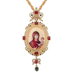 Pendant Necklace Gold Pectoral Cross Crucifix Clear Crystal for Virgin Mary Prayer Jesus Necklace Chain Religious Orthodox icon