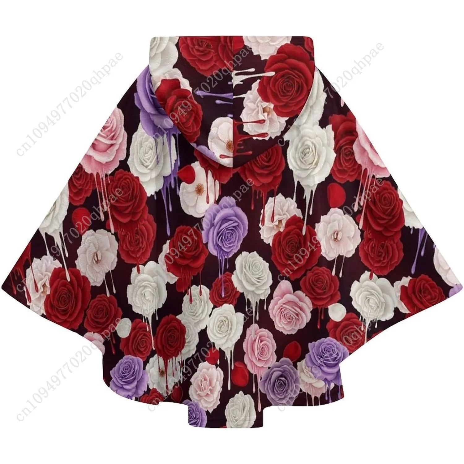 Gezellige flanellen deken trui, rozenpatroon druipende verf oversized hoodie met zakken voor kinderen en tieners