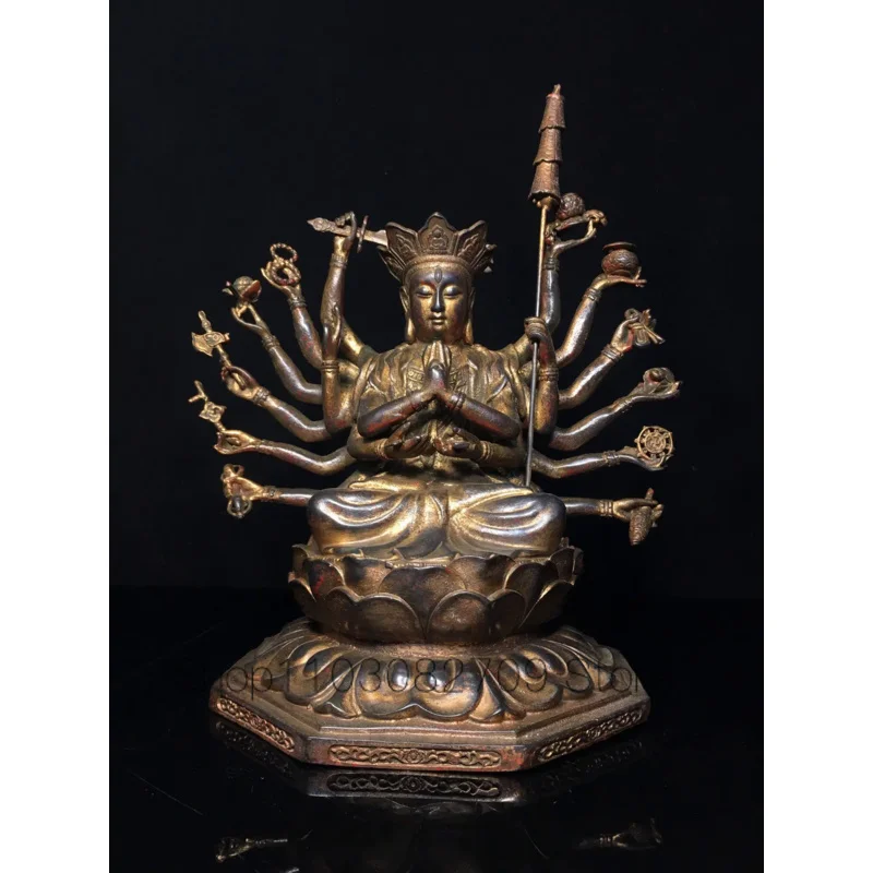 28cm Nepalese Tibetan Pure Copper Mud Gold Stripped Zhunti Buddha Mother Statue Bodhisattva Ornament