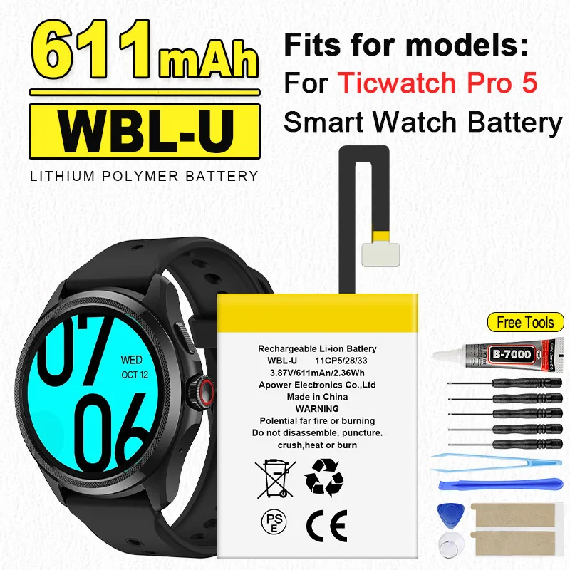 

WBL-U Battery 452732 For Ticwatch pro 5 WBL-U Smart Watch Batteria 611mAh