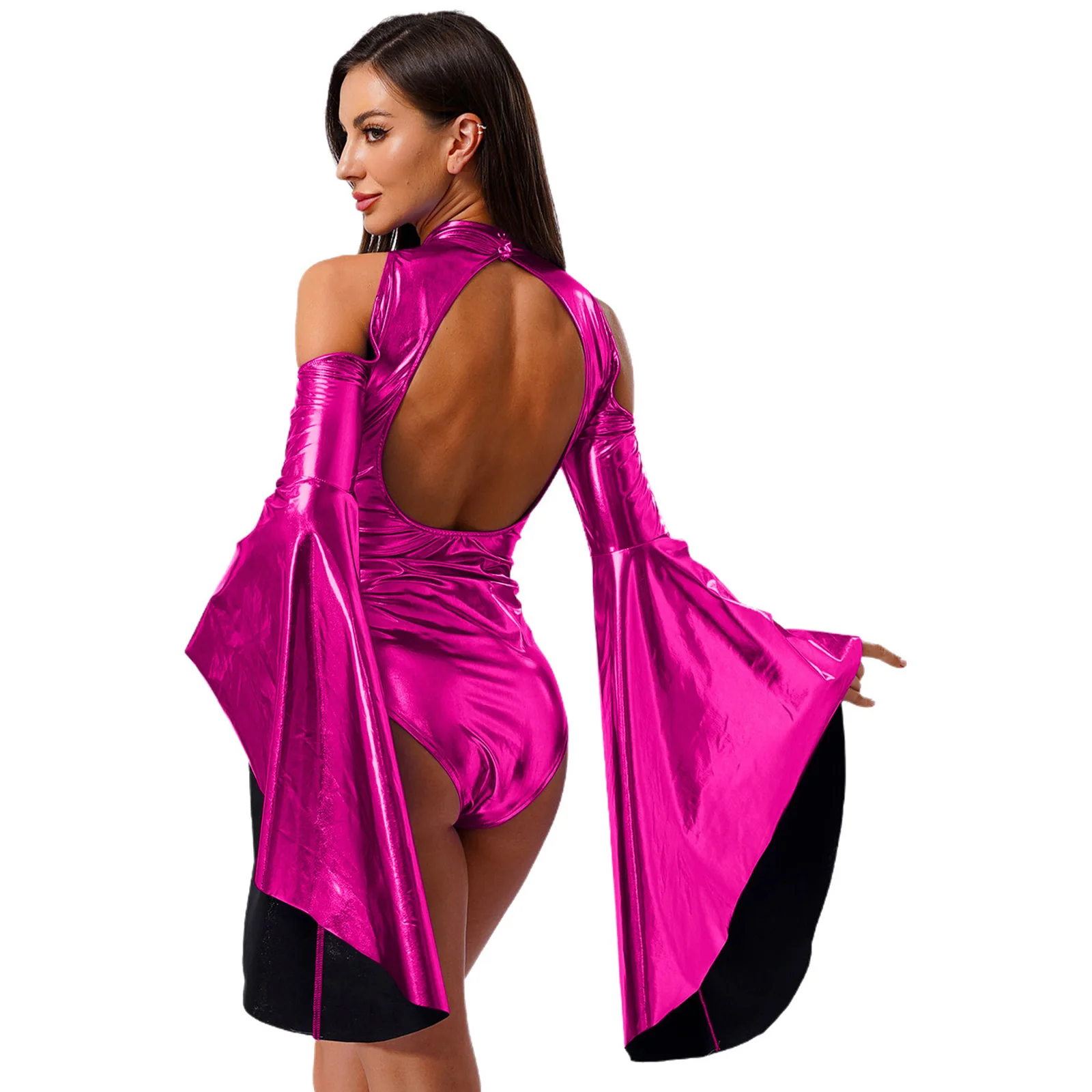 أنيقة المرأة المبالغة متوهج كم ملابس رقص الجمباز القطب المعدني الرقص الجاز الفالس ديسكو أزياء مسرحية الرقص #1