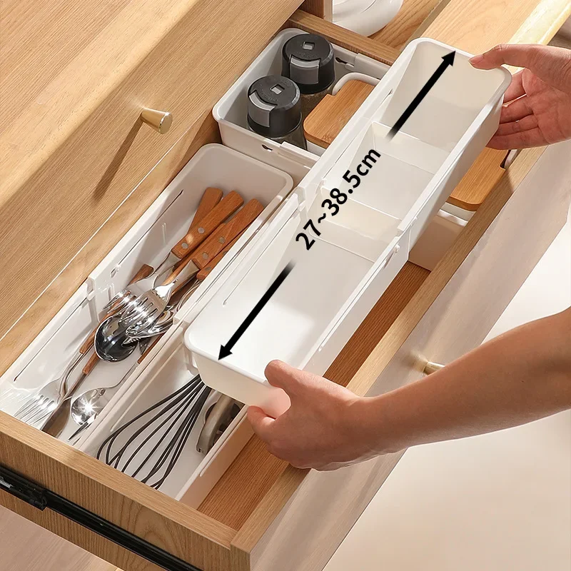 Küche Teleskop Schublade Organizer Schränke Geschirr klassifizierte Aufbewahrungsbox mit Trennwänden Multifunktionaler Aufbewahrungskorb