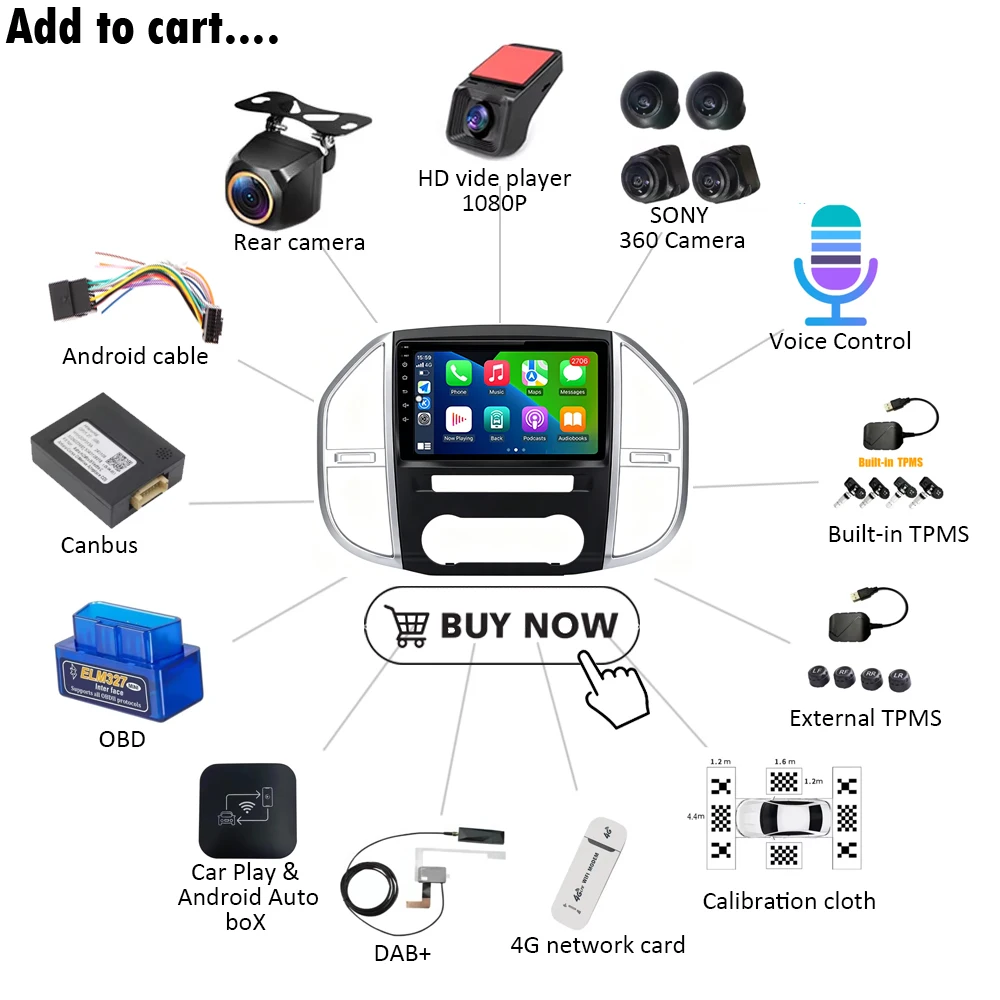 For Mercedes Benz Vito W447 2014-2020 Android 16 Car Radio Intelligent System Carplay Bluetooth Touch Screen 8 Core Wifi RDS 5G