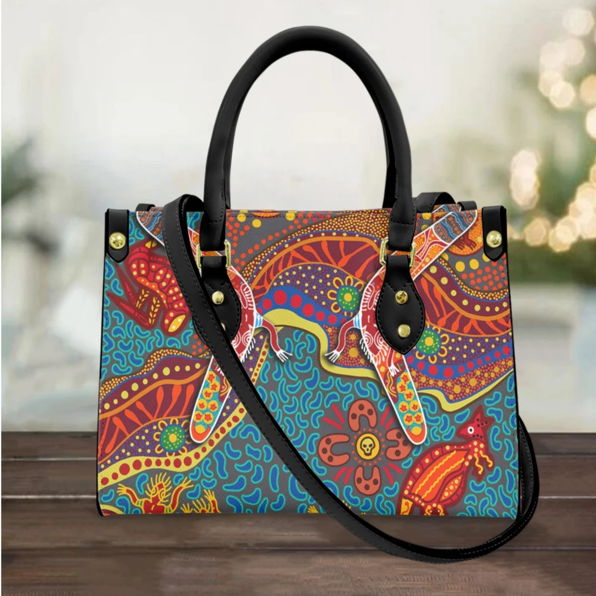 

Australian Aboriginal Art Luxury Design Top Handle Handbags PU Leather Tribal Style Female Shoulder Bag High Quality Small Totes