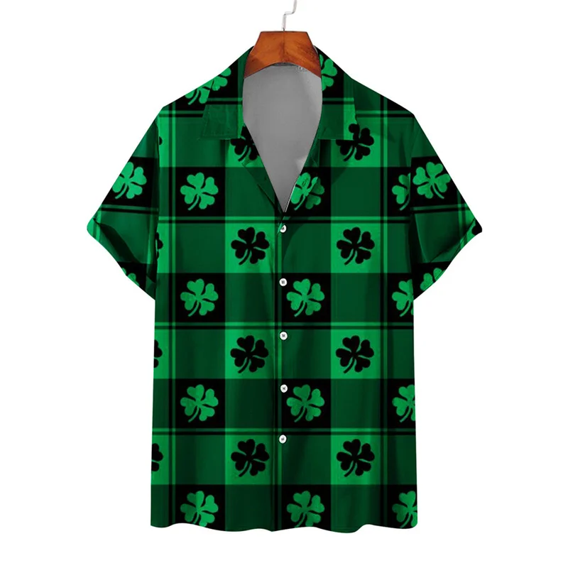 

Summer Fashion Hawaii Beach Shirts Mens Womens Four-leaf Clover Floral Shirts 3d Printed Lapel Short Sleeve Shirt Boy Girl Tops