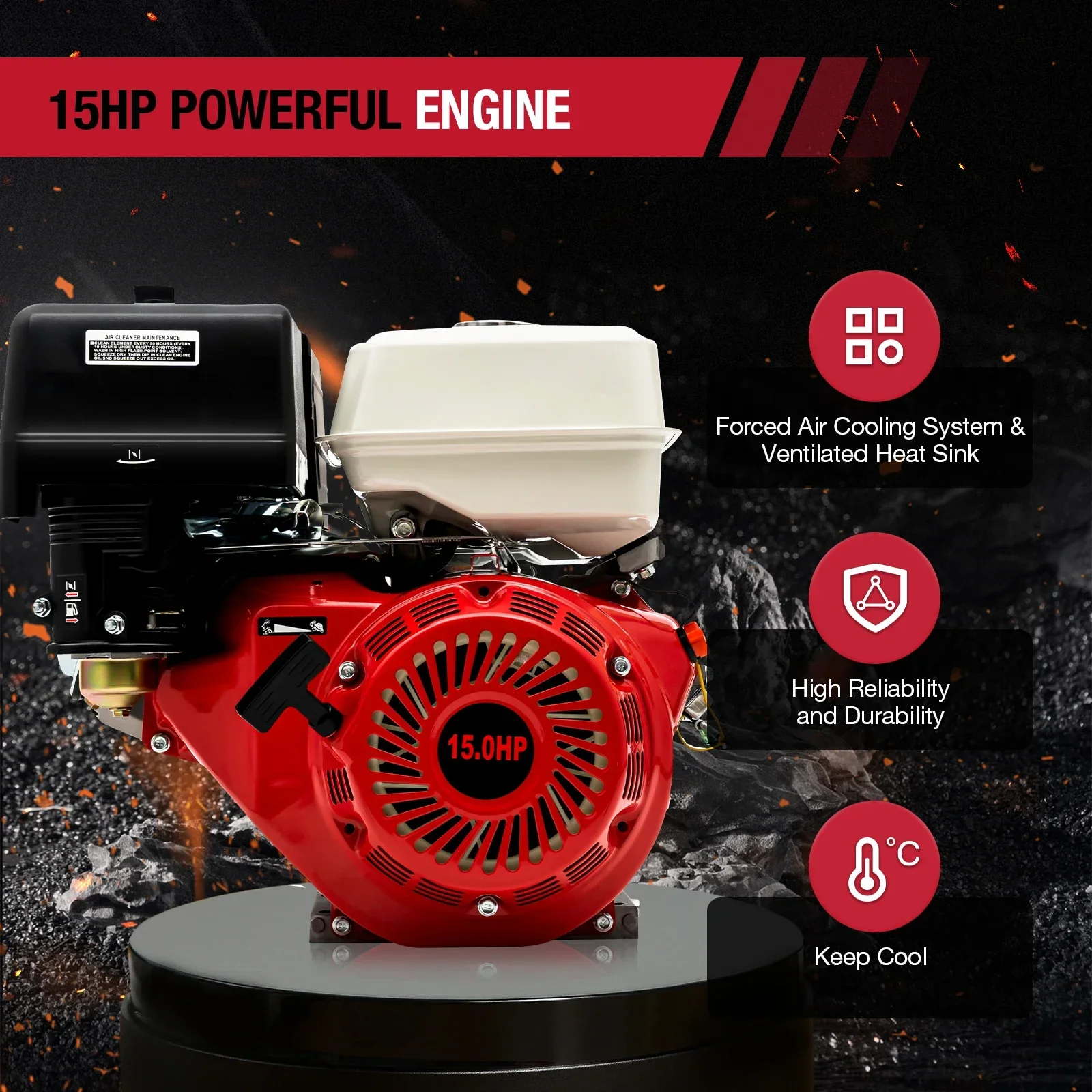 15HP 4-Stroke Portable Gasoline Engine 190F 420CC Engine Inclined Gas Engine Recoil Start Go Kart Motor 15HP 4 Stroke 420CC