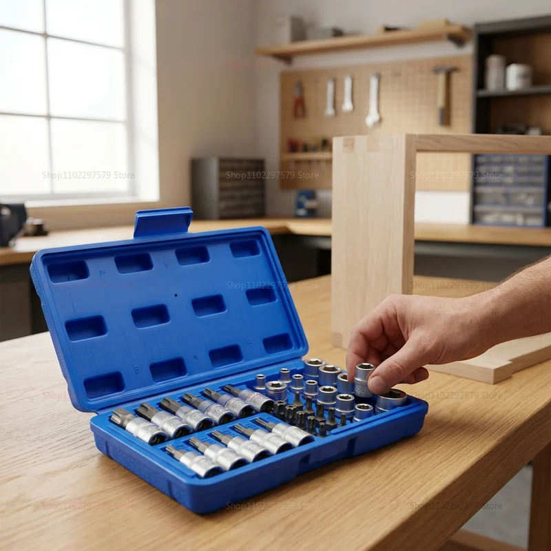 Conjunto Profissional de 34 Peças de Bits Torx E-Torx com Estojo de Armazenamento para Reparos Automotivos e DIY